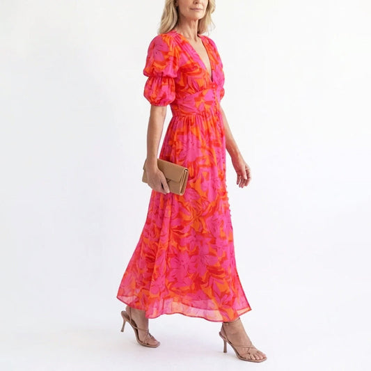 Hannah | Women's Elegant Puff Sleeve Floral Summer Dress