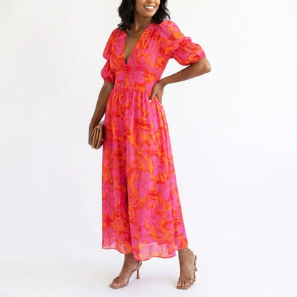 Hannah | Women's Elegant Puff Sleeve Floral Summer Dress