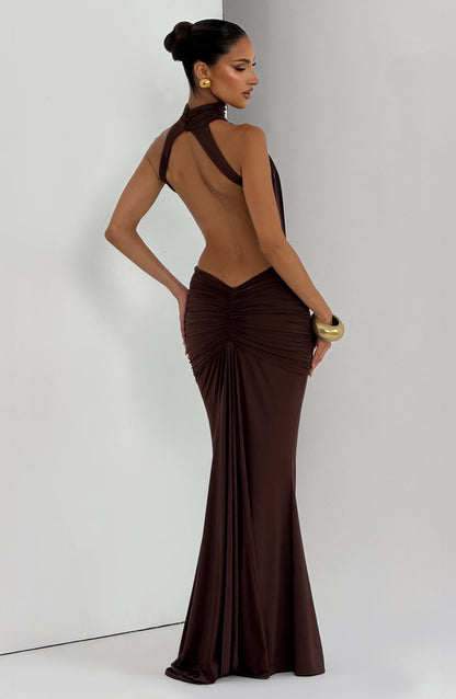 Harriet | Women's Open-Back Ruched Halterneck Maxi Summer Dress