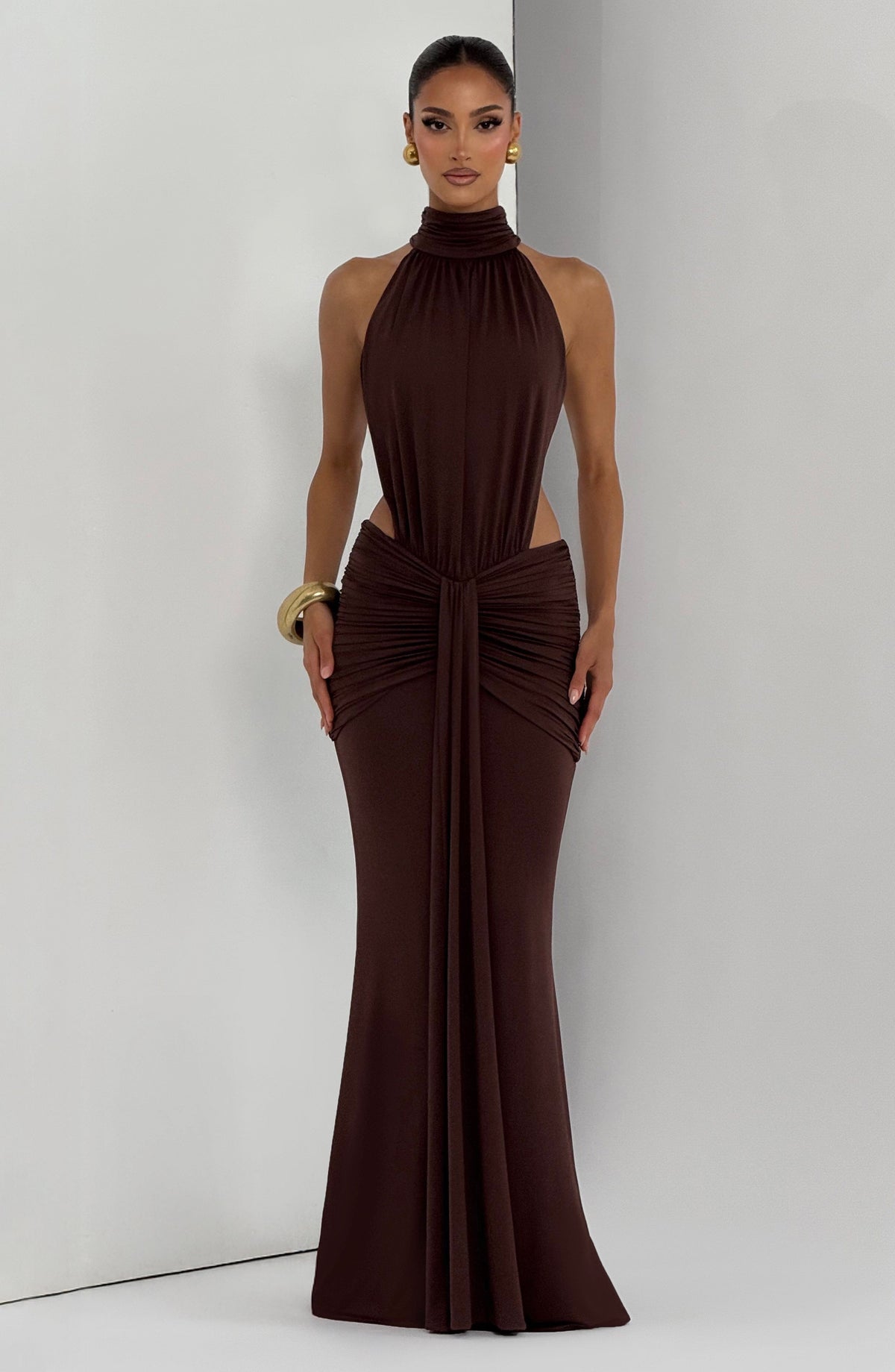 Harriet | Women's Open-Back Ruched Halterneck Maxi Summer Dress