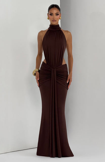 Harriet | Women's Open-Back Ruched Halterneck Maxi Summer Dress