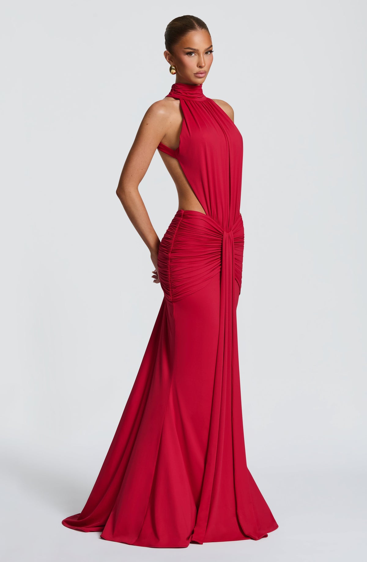 Harriet | Women's Open-Back Ruched Halterneck Maxi Summer Dress