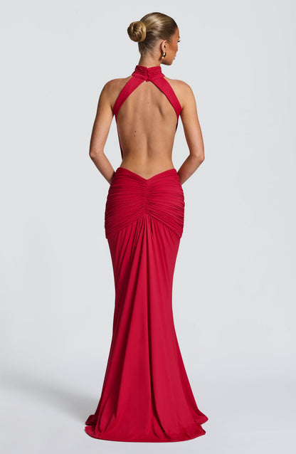Harriet | Women's Open-Back Ruched Halterneck Maxi Summer Dress