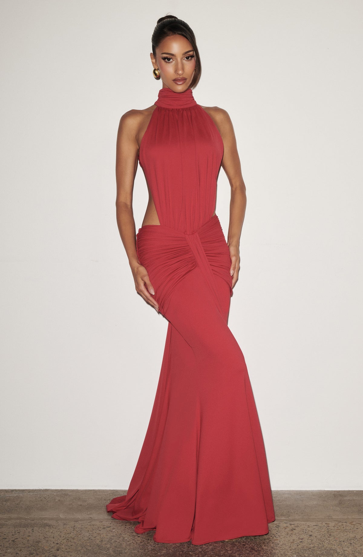Harriet | Women's Open-Back Ruched Halterneck Maxi Summer Dress