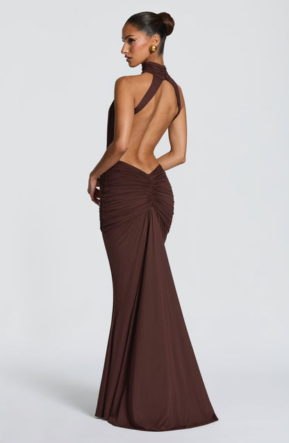 Harriet | Women's Open-Back Ruched Halterneck Maxi Summer Dress