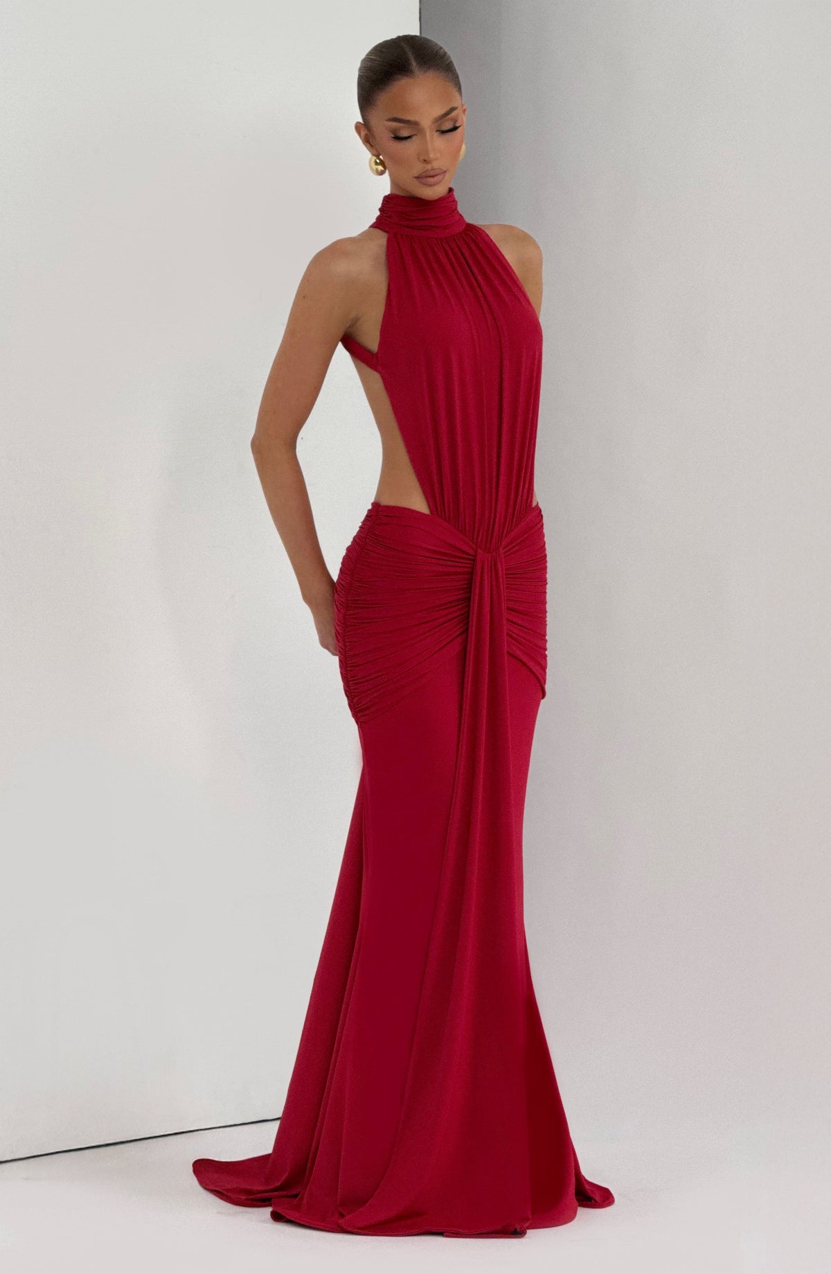 Harriet | Women's Open-Back Ruched Halterneck Maxi Summer Dress