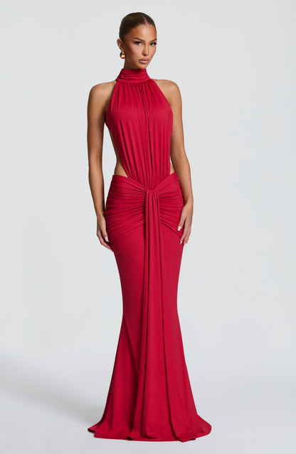 Harriet | Women's Open-Back Ruched Halterneck Maxi Summer Dress
