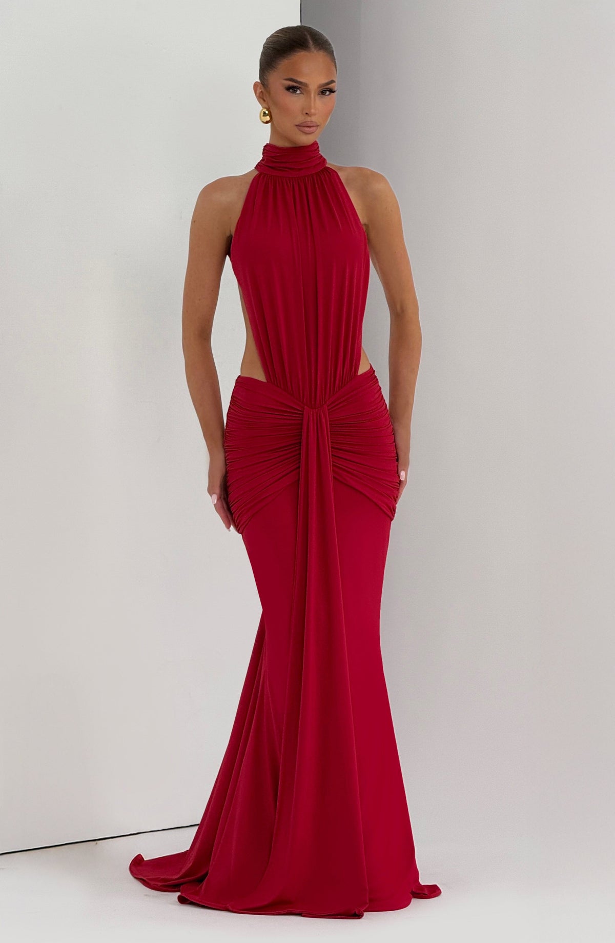 Harriet | Women's Open-Back Ruched Halterneck Maxi Summer Dress