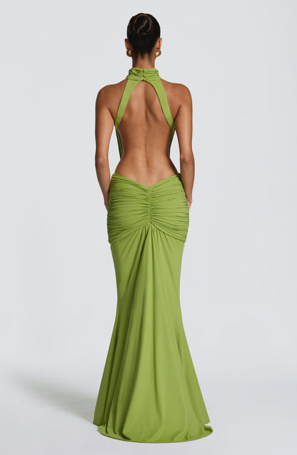 Harriet | Women's Open-Back Ruched Halterneck Maxi Summer Dress