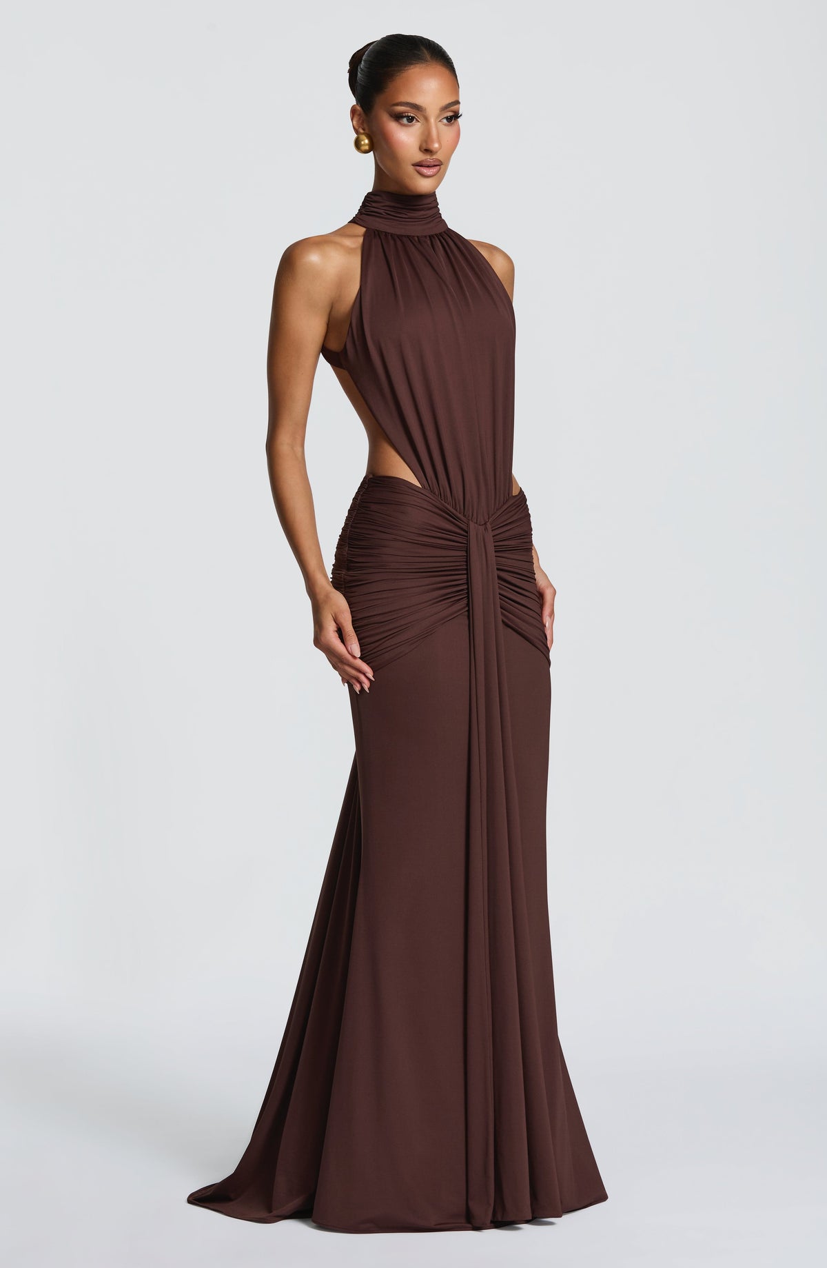 Harriet | Women's Open-Back Ruched Halterneck Maxi Summer Dress