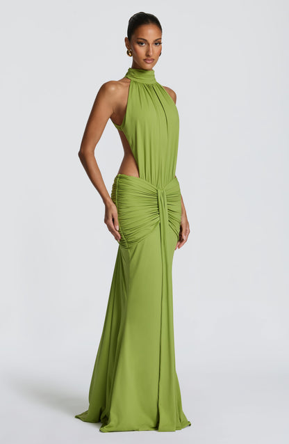 Harriet | Women's Open-Back Ruched Halterneck Maxi Summer Dress