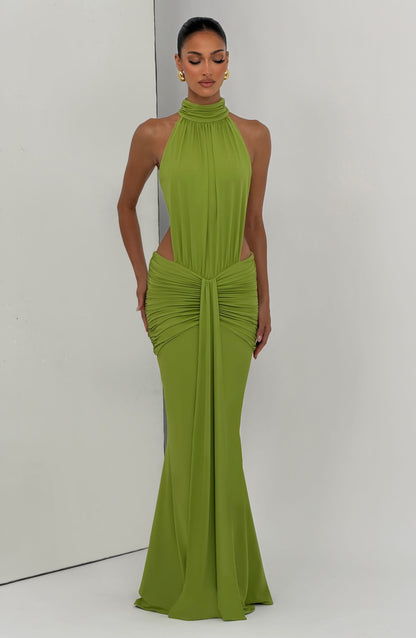 Harriet | Women's Open-Back Ruched Halterneck Maxi Summer Dress