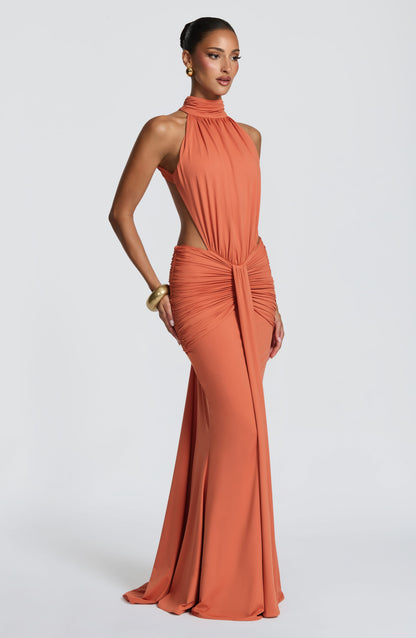 Harriet | Women's Open-Back Ruched Halterneck Maxi Summer Dress