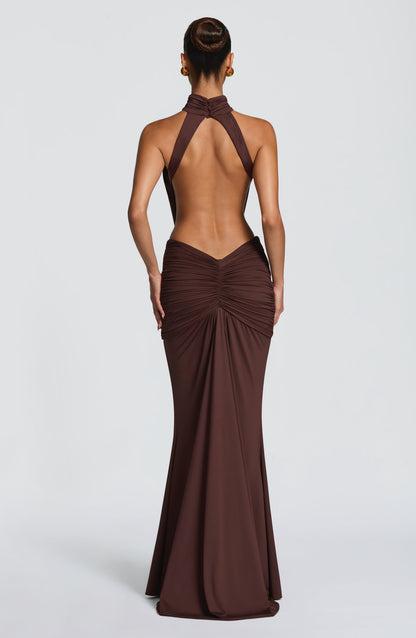 Harriet | Women's Open-Back Ruched Halterneck Maxi Summer Dress