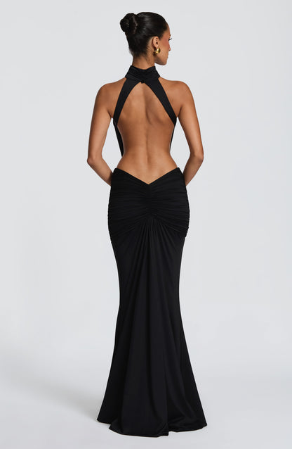 Harriet | Women's Open-Back Ruched Halterneck Maxi Summer Dress