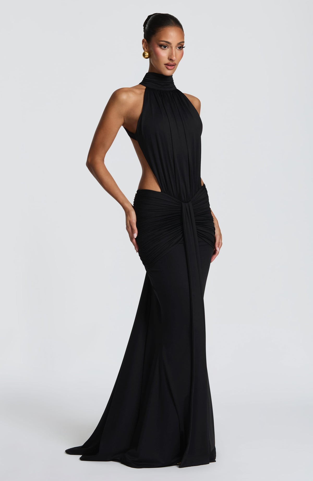 Harriet | Women's Open-Back Ruched Halterneck Maxi Summer Dress
