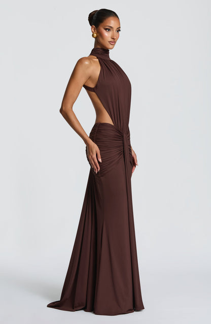 Harriet | Women's Open-Back Ruched Halterneck Maxi Summer Dress