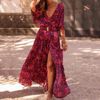 Helen | Women's Printed Shortsleeve Wrap Maxi Dress