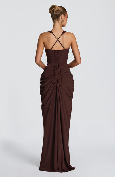 Jessica | Women's Draped High-Slit Flowy Corset Wedding Guest Dress