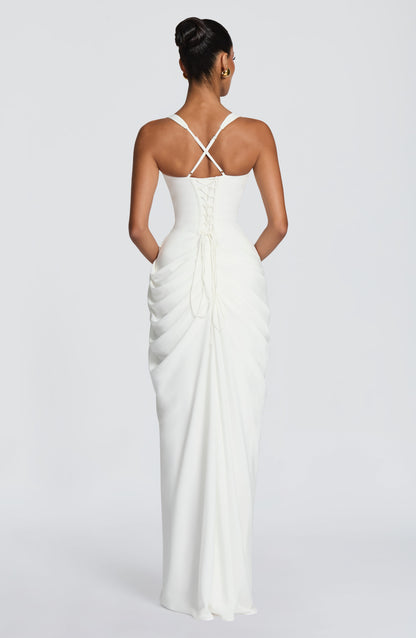 Jessica | Women's Draped High-Slit Flowy Corset Wedding Guest Dress
