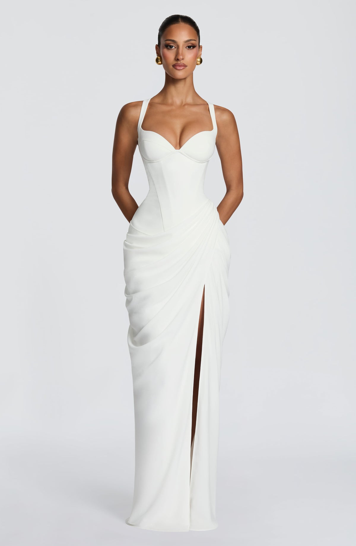 Jessica | Women's Draped High-Slit Flowy Corset Wedding Guest Dress