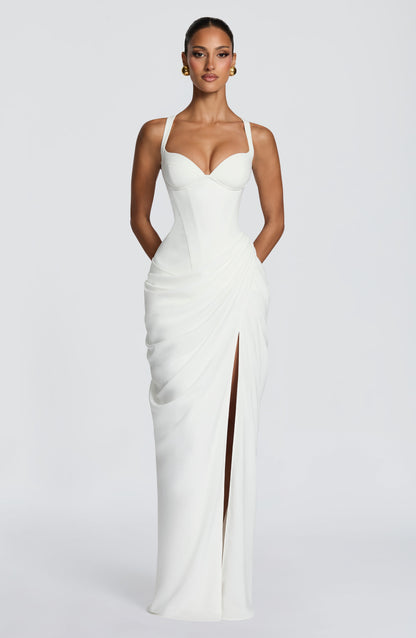 Jessica | Women's Draped High-Slit Flowy Corset Wedding Guest Dress