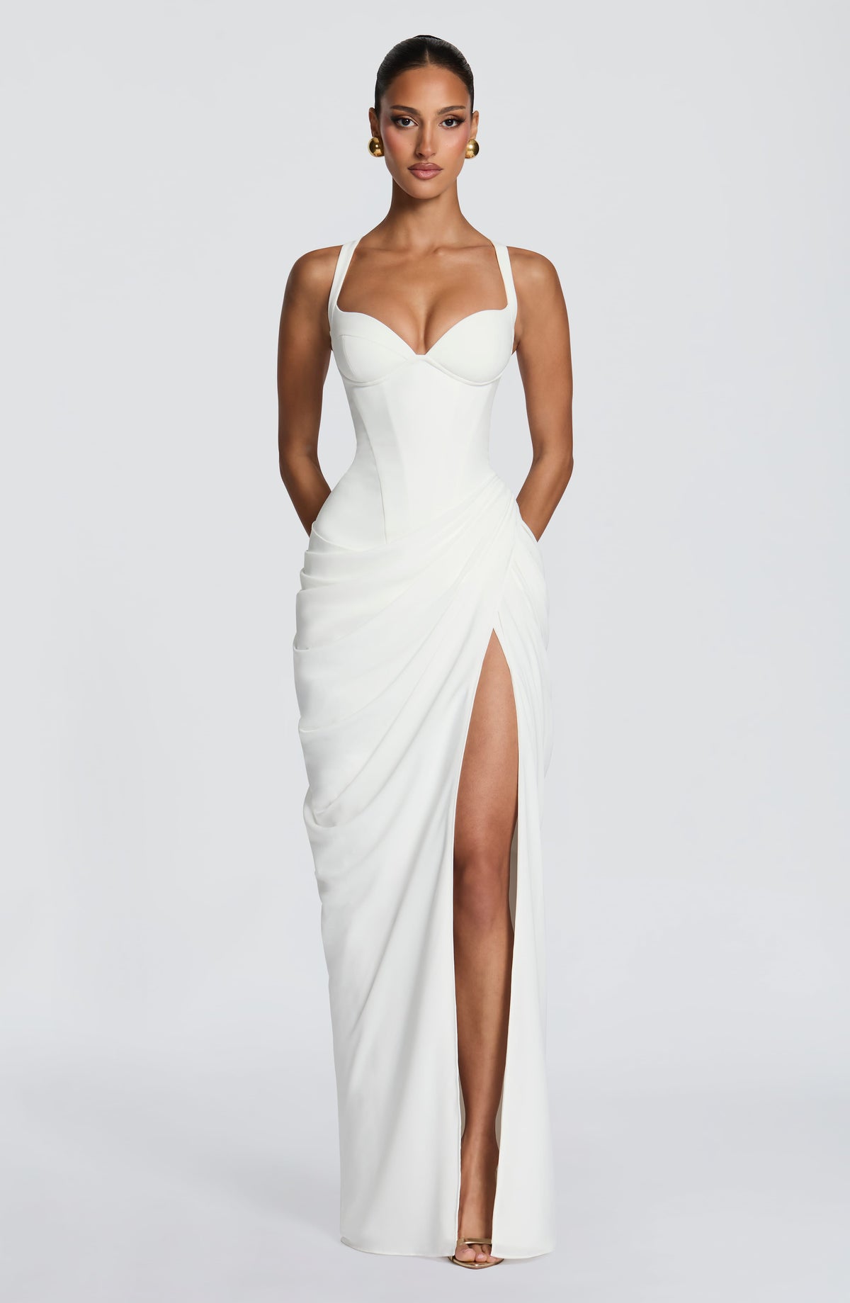 Jessica | Women's Draped High-Slit Flowy Corset Wedding Guest Dress
