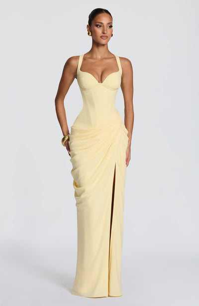 Jessica | Women's Draped High-Slit Flowy Corset Wedding Guest Dress
