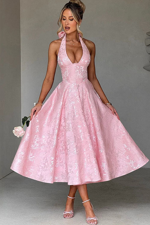 Kate | Women's Elegant A-line Wedding Guest Dress Halterneck