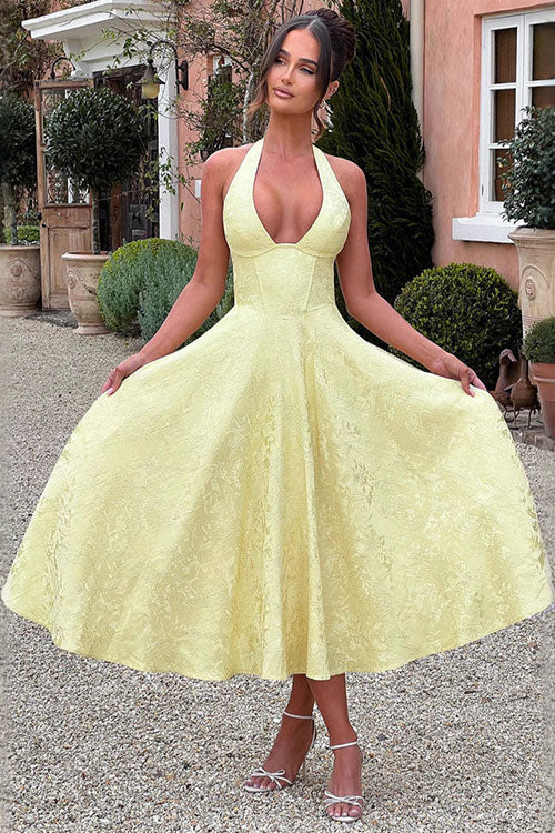 Kate | Women's Elegant A-line Wedding Guest Dress Halterneck