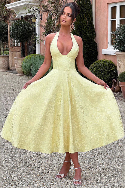 Kate | Women's Elegant A-line Wedding Guest Dress Halterneck
