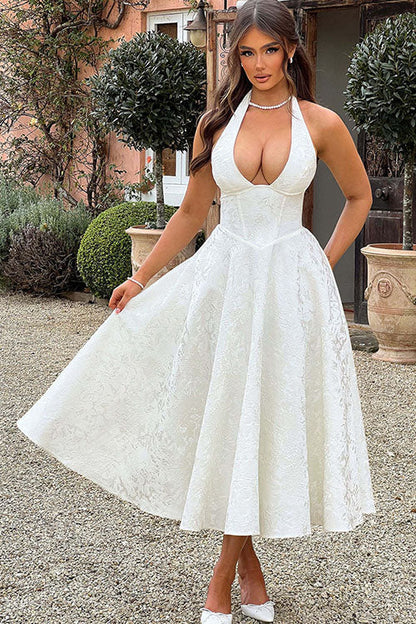 Kate | Women's Elegant A-line Wedding Guest Dress Halterneck