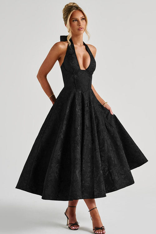 Kate | Women's Elegant A-line Wedding Guest Dress Halterneck