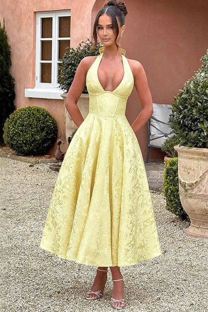 Kate | Women's Elegant A-line Wedding Guest Dress Halterneck