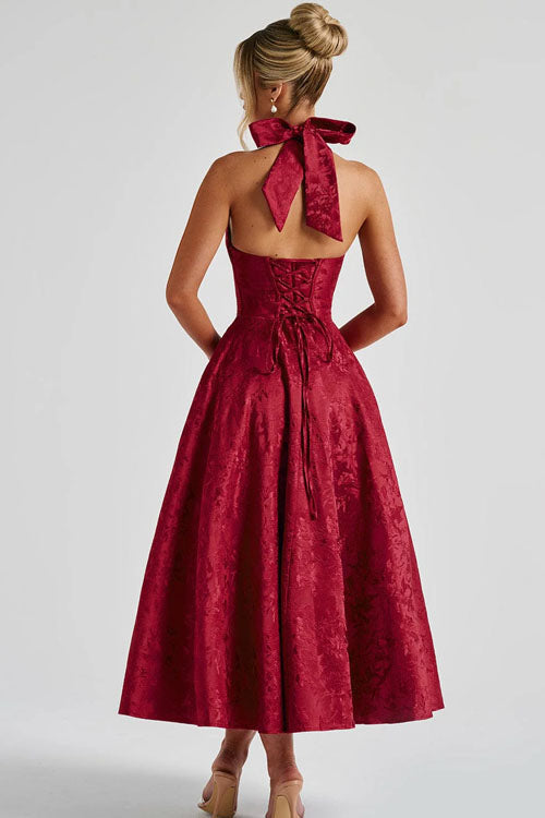 Kate | Women's Elegant A-line Wedding Guest Dress Halterneck