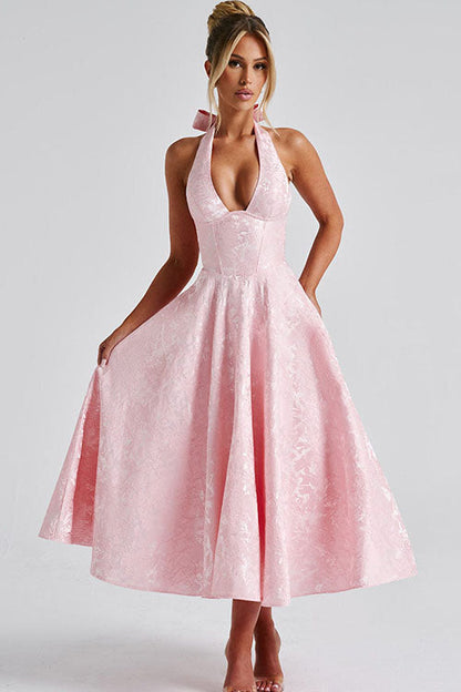Kate | Women's Elegant A-line Wedding Guest Dress Halterneck