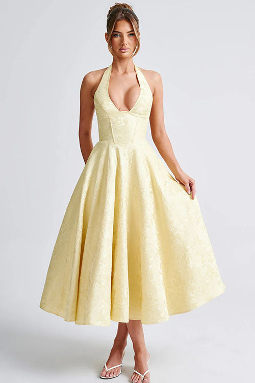 Kate | Women's Elegant A-line Wedding Guest Dress Halterneck