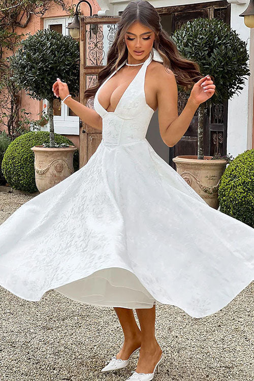 Kate | Women's Elegant A-line Wedding Guest Dress Halterneck