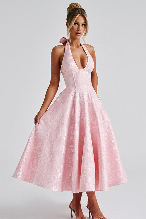 Kate | Women's Elegant A-line Wedding Guest Dress Halterneck