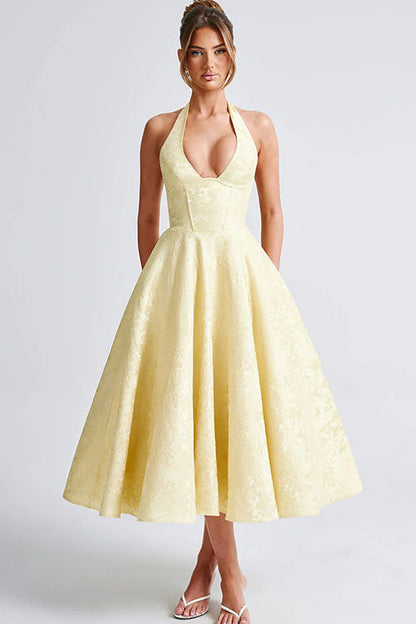 Kate | Women's Elegant A-line Wedding Guest Dress Halterneck