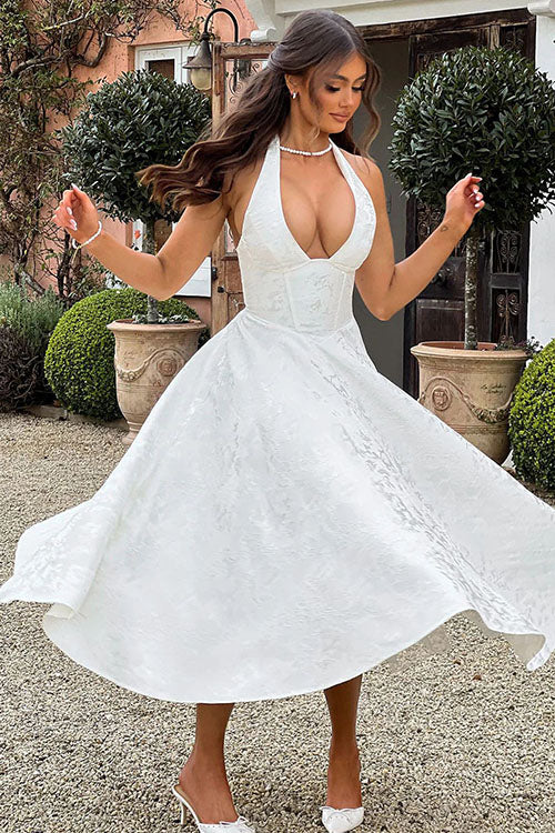 Kate | Women's Elegant A-line Wedding Guest Dress Halterneck