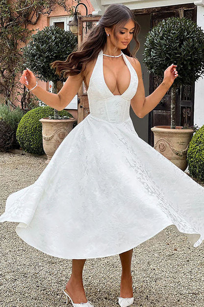 Kate | Women's Elegant A-line Wedding Guest Dress Halterneck