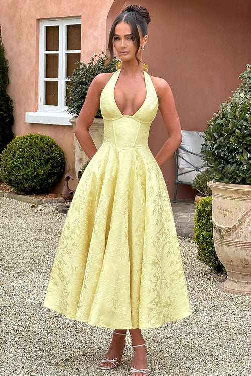 Kate | Women's Elegant A-line Wedding Guest Dress Halterneck