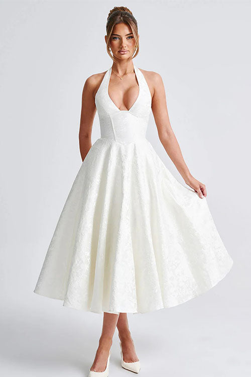 Kate | Women's Elegant A-line Wedding Guest Dress Halterneck
