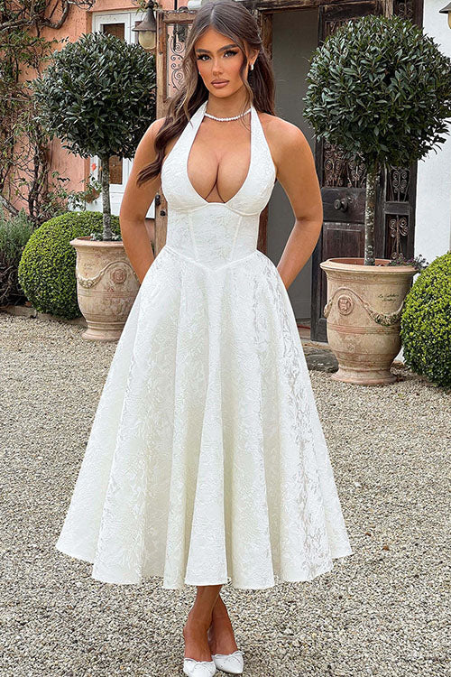 Kate | Women's Elegant A-line Wedding Guest Dress Halterneck