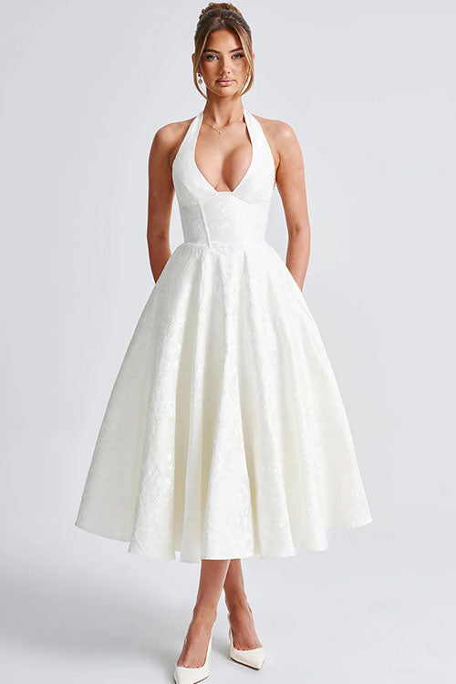 Kate | Women's Elegant A-line Wedding Guest Dress Halterneck