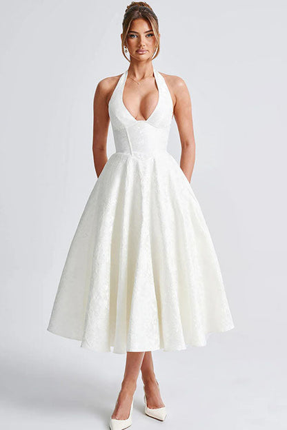 Kate | Women's Elegant A-line Wedding Guest Dress Halterneck