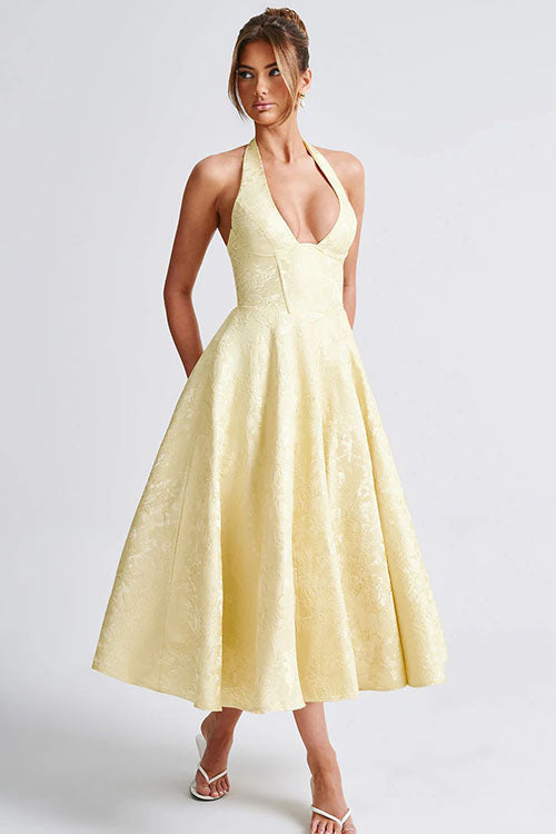 Kate | Women's Elegant A-line Wedding Guest Dress Halterneck