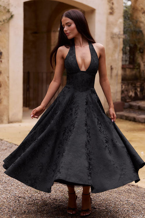Kate | Women's Elegant A-line Wedding Guest Dress Halterneck