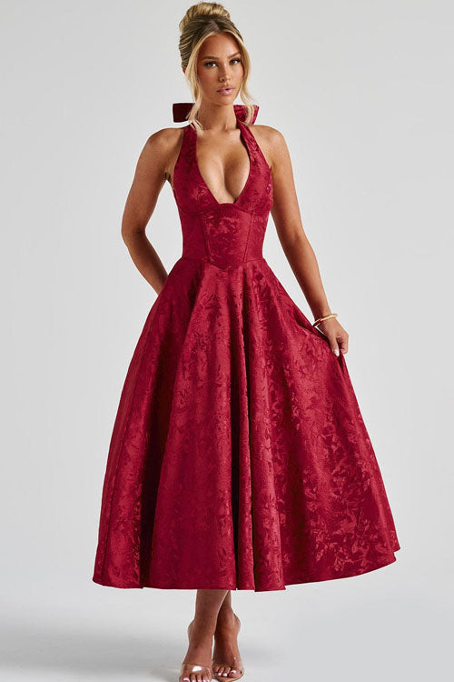 Kate | Women's Elegant A-line Wedding Guest Dress Halterneck